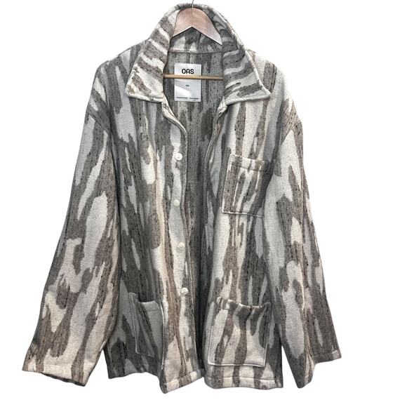 OAS Fern Dandy Linen Terry Jacket Mens 2XL Beige Gray Abstract Pattern Revolve - Picture 1 of 12